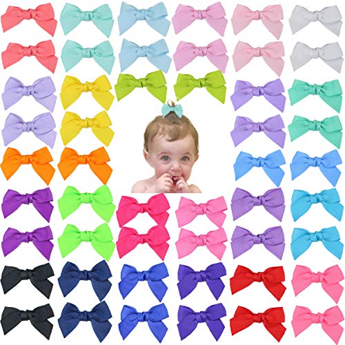 DeD 50PCS 2" Grosgrain Ribbon Tiny Hair Bows Alligator Clips Mini Hair Clips for Girls Infants Toddlers Kids Set of 25 Pairs