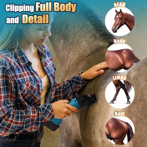 DODAER Cordless Electric Professional Horse Clippers,Horse Clippers with 2 PCS Rechargeable Lithium Battery,6 Speeds Heavy Duty Animal Grooming Clippers for Thick Coat - Thumbnail 6