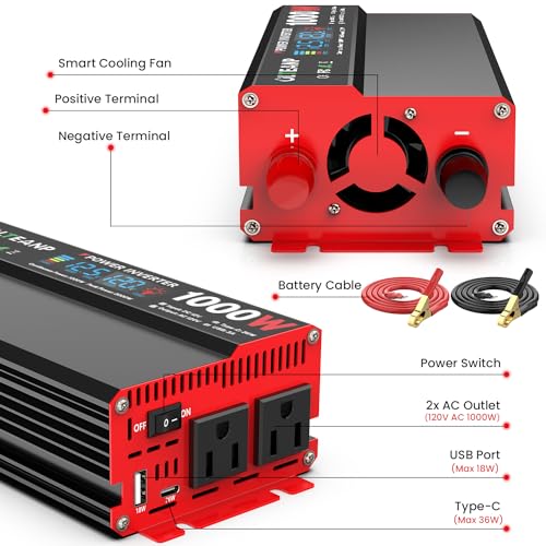 Olteanp 1000 Watt Power Inverter 12V Dc To 110V/120V Ac Car Inverter With Lcd Screen Display thumb #7