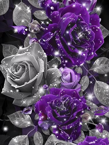Broderie Diamant Cristal Peinture Haut de Gamme 5D Roses Violettes DIY