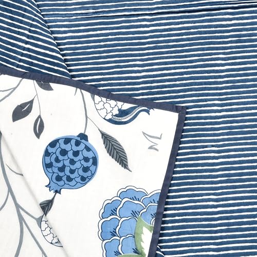 Image of BLOCKS OF INDIA 100% Cotton Dohar King Size Reversible Hand Block Printed Malmal Summer Dohar /Blanket (Blue Anar JAAL)