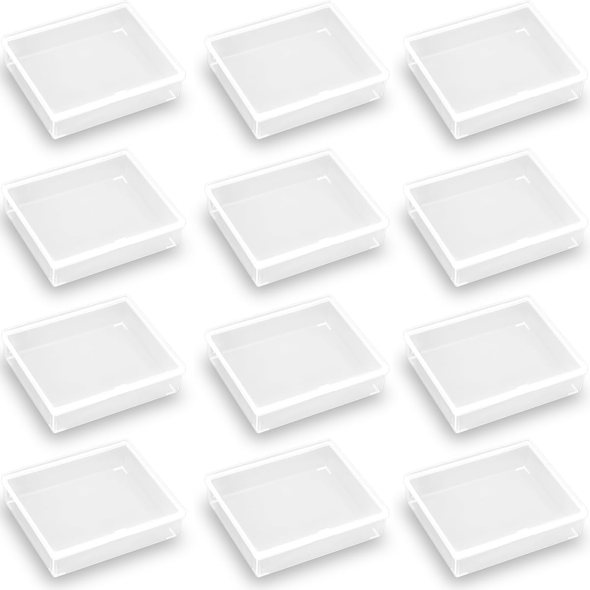 12 Pack Rectangular Clear Plastic Organizer Storage Box Containers (3.98 x 3.35 x 1.06 Inch) with Lid, Small Plastic Containers for Beads and More