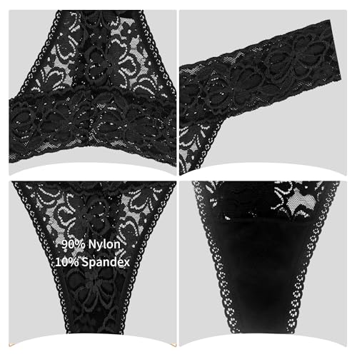 Image of Cotton Thongs For Women, Lace Thongs For Women,10 Pack Size XS to 5XL | Delicate Floral Lace Trim,Buttery Soft Stretch Waistband,Minimal Thong Cut,Daily Everyday Wear,Value Multipack Lingerie