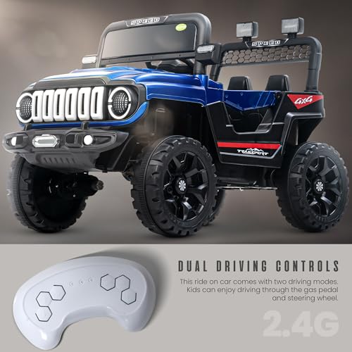 Image of Baybee 4x4 Battery Operated Jeep for Kids, Ride on Toy Baby Car with LED RGB Light & Music, Rechargeable Electric Jeep, Big Battery Car for Kids (Turbo Trek, Turbo Trek Blue)