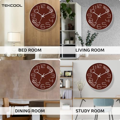 Image of TEKCOOL Plastic Digital Wall Clock 12 inch Silent Quartz Decorative Non-Ticking Classic Clock Battery Operated Round Easy to Read for Room /Home /Kitchen /Bedroom /Office /School-(Brown)'