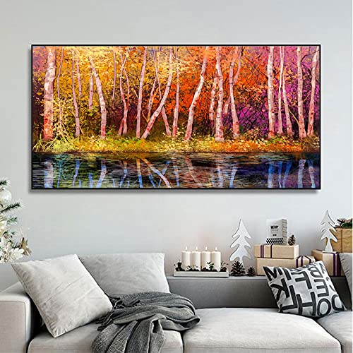 Toile impression moderne paysage d'automne éclatant art mural grand format 80x160cm