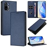 xinyunew Handyhülle für Xiaomi Poco M5S 4G Hülle, Klapphülle Premium Lederhülle Klappbar Flip Hülle Tasche Magnet Kartenfach Standfunktion Klapphülle Schutzhülle, blau