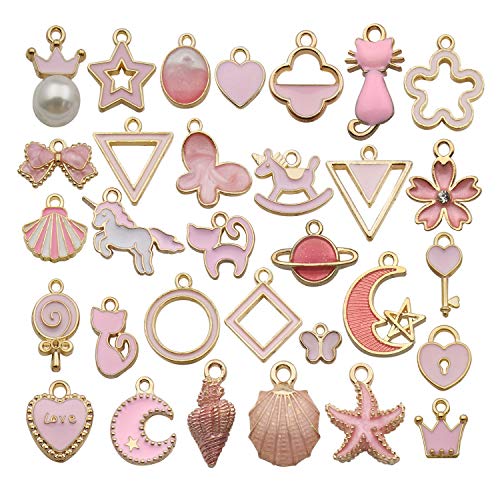 YoudiylaUK 30 abalorios surtidos chapados en oro rosa para bisutería, collar, pulsera, tobillo, pendientes de bricolaje WM347