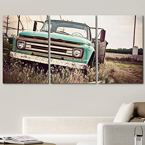Wall26 Framed Wall Art Print Set Rusty Country Teal Car Along Route 66 Nature Wilderness Photography Realism Global Scenic Colorful Multicolor For Living Room, Bedroom, Office - 24"X36"X3 #TOP1