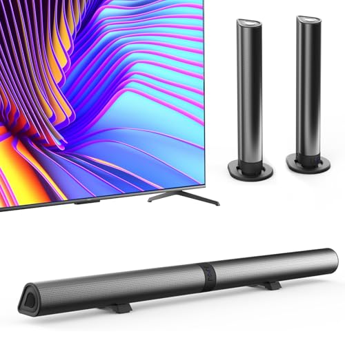 ZYMY Soundbar, Small Sound Bar for TV OPT/AUX Input Bluetooth TV Speakers Soundbar Support USB, Optical, TF, FM, TWS, PC Soundbar 20W, 2000mAH Battery, Button & Remote Control - Black