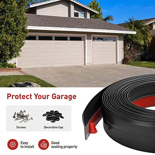 Fosluoc Garage Door Seal Top And Sides Seal Strip 34.2Ft Rubber Weather Stripping Replacement Soft And Hard Composite, Weatherproofing Universal Sealing Professional.(Black) #TOP2