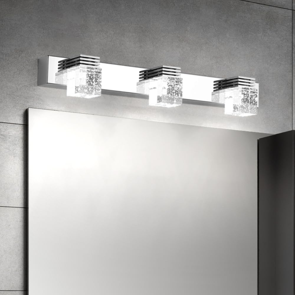 XINYASEE LED Bathroom Mirror Light 6-12W Bathroom Wall Light Cold White 6000K Warm 3000K Modern Makeup Lamp Silver (White Light, 3 Heads)