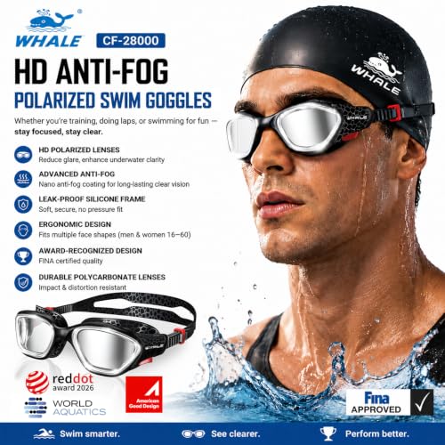 Image of Whale Swim Goggles Polarized Anti-Fog Lenses, Unisex | 100% UV Protection | Anti-Fog Goggles High Definition, Wide-Angle View