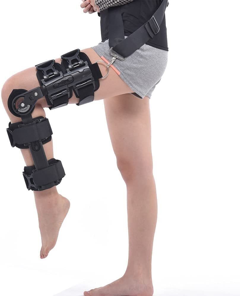 Rodilleras menisco y ligamento para Artritis Brace de rodilla con bisagras ROM Ajustable Post Op Knee Soporte de ortesis Protector Inmovilizante for la pierna izquierda y la pierna derecha, tanto homb