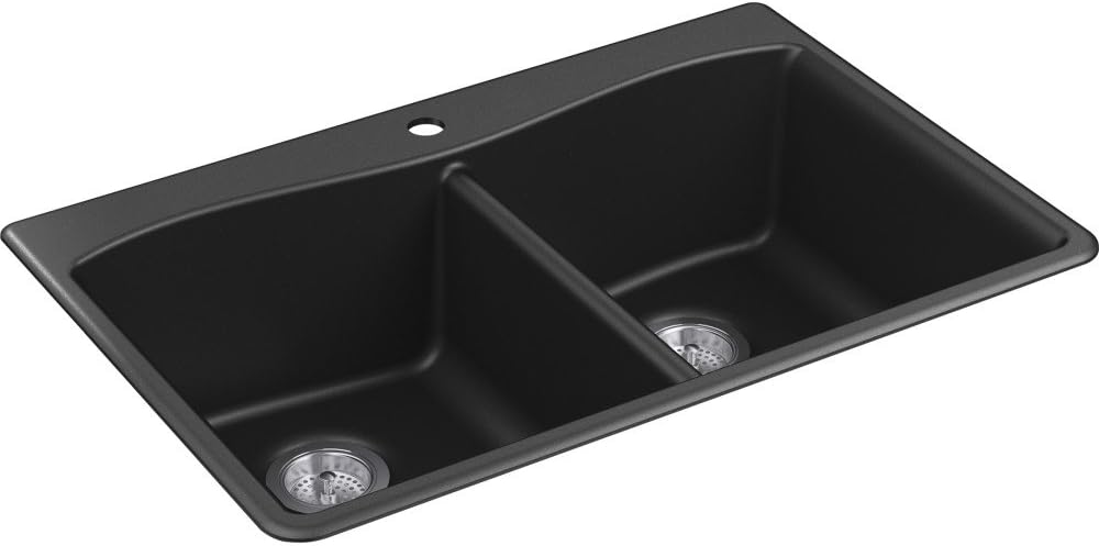 KOHLER K-8185-1-CM1 Kennon 33 in. x 22 in. x 9-5/8 in. Neoroc top Mount Double-Equal Kitchen Sink, Matte Black