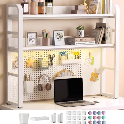 Étagère de bureau en bois massif et acier blanche, meuble de rangement robuste et stable