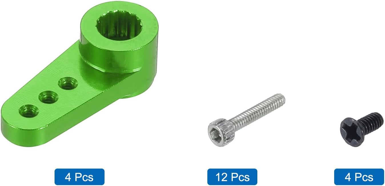 MECCANIXITY 4 Pcs Aluminum Servo Horn 15T Servo Horn Steering Short Arm 17.5mm Length Green Suitable for DIY RC Car/Boat/Airplanes Boat Model Accessories with Screws