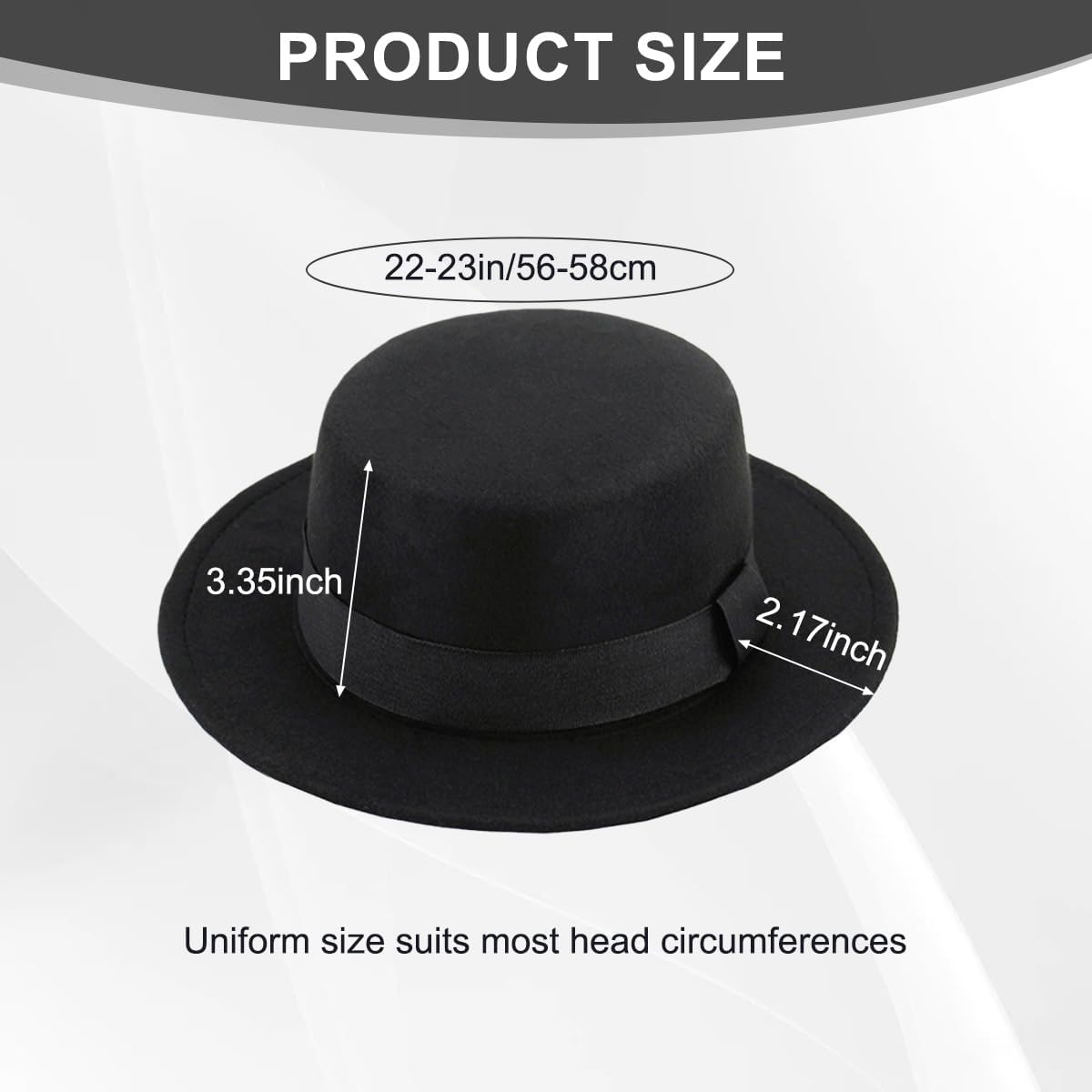 Classic Wide Brim Fedora Hats for Women & Men Felt Panama Hat with Band Dress Hats Black - Image 2