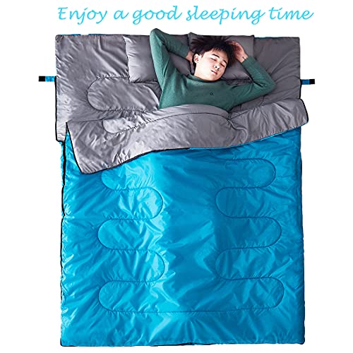 Tuphen Double Sleeping Bag With 2 Pillows, Queen Size Xl Bag For 2 People, Cold Warm Weather- 3 Seasons, Waterproof Adults Sleeping Bag For Camping, Backpacking Or Hiking #TOP4