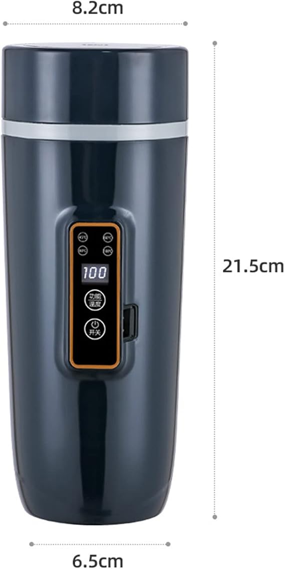 araç seyahat su ısıtıcısı 12 V/24 V, araç ısıtma fincanı, 350 ml, 100 °C sıcaklık ayarı, seyahat ederken kahve/çay/süt ısıtmak için taşınabilir kahve fincanı (araba – siyah mavi – 12 V)