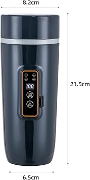 araç seyahat su ısıtıcısı 12 V/24 V, araç ısıtma fincanı, 350 ml, 100 °C sıcaklık ayarı, seyahat ederken kahve/çay/süt ısıtmak için taşınabilir kahve fincanı (araba – siyah mavi – 12 V)