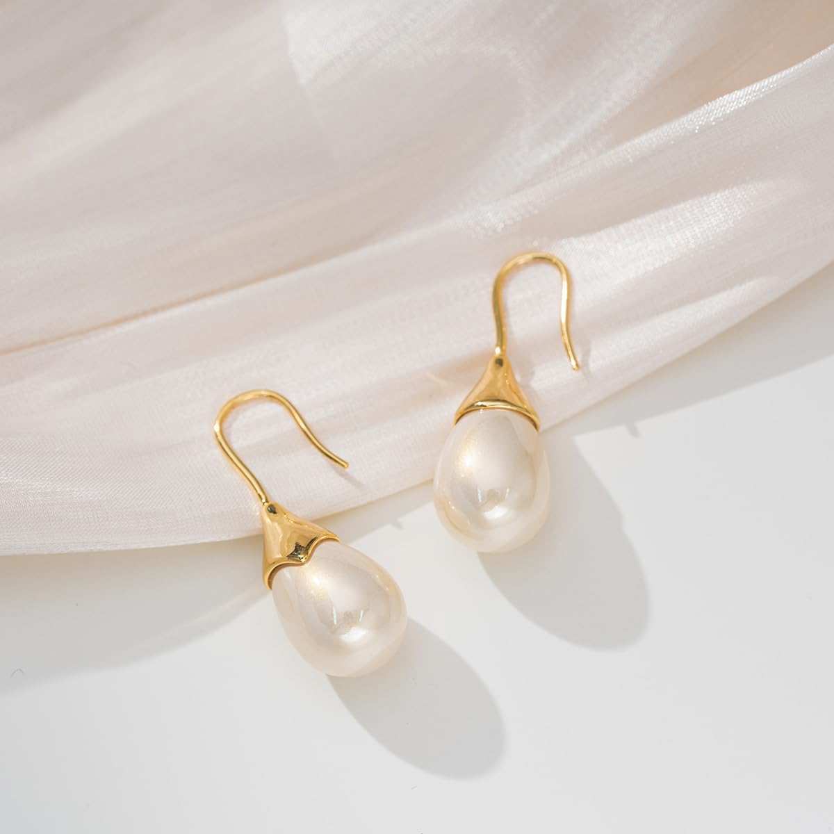 Unique Cream White Pearl Teardrop Drop Dangle Earrings for Women,Trendy Geometric Dangle Formal Hook Earrings for Wedding Prom - Image 5