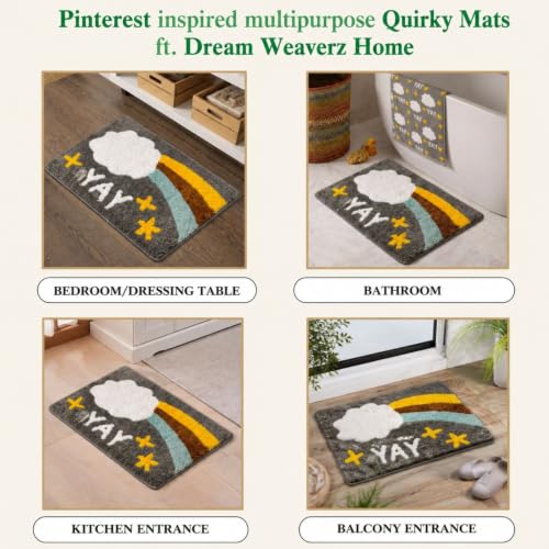Image of Dream Weaverz 2000 GSM Soft Microfiber Bath Mat - Quick Dry Anti-Skid Water Absorbent Floor Rug, Machine Washable Non Slip Door Mat for Bathroom & Bedroom (40 x 60 cm) (Rainbow & Cloud)