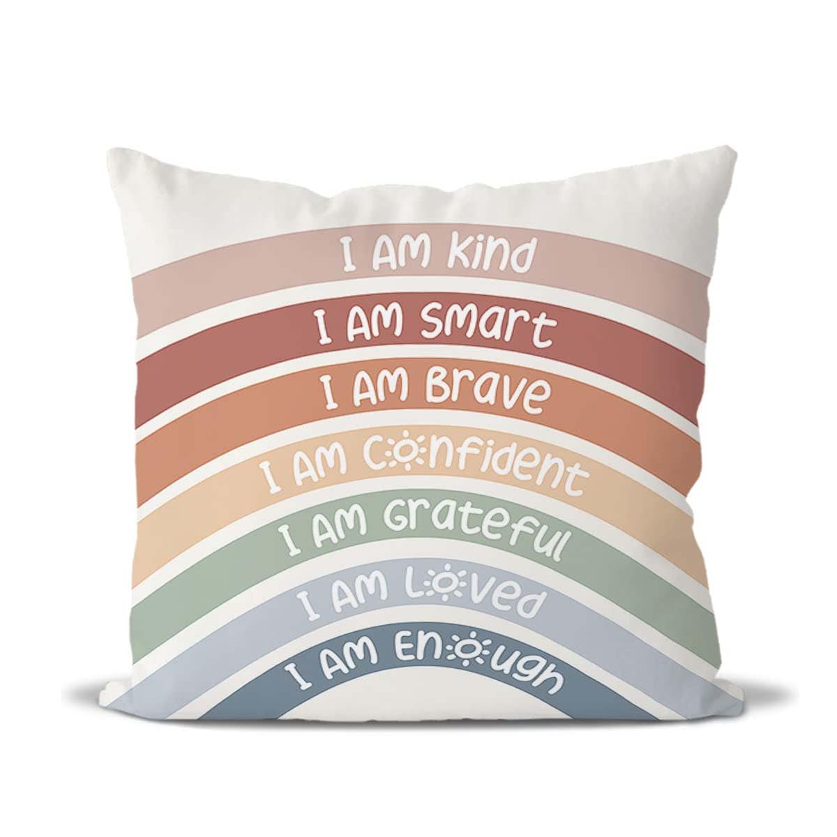 Inspirational Quote Throw Pillow Covers,Rainbow Emotion Feelings Cushion Cover for Book Center Corner Playroom,I Am Kind Smart Brave Confidence Pillowcase for Teens Kids Mental Health(18 X18inch)