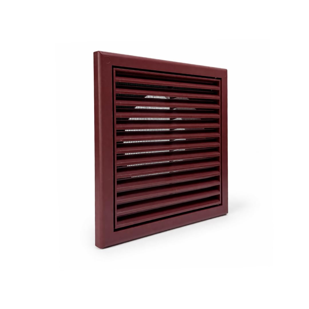 Fantronix Cottage Red Fixed Blade Vent Grille with Fly Screen – 100 mm (4”) Rear Spigot, 155 x 155 mm External Size for Ducting Systems & Extractor Fans
