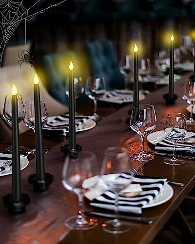 Image of Funtery 48 Pcs Flameless LED Taper Candles Battery Operated Candles Bulk Realistic LED Candlesticks Flickering for Wedding Church Party Home Decor(Black,11 Inch,Classic Style)