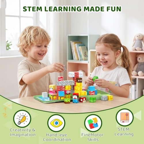 Uneviesyka Magnetic Blocks - 49Pcs Magnetic Building Cubes Travel Toys with Portable Tin STEM Montessori Sensory Educational Construction Toys Birthday Easter for Kids Boys Girls Toddlers Age 3-8 - Image 5