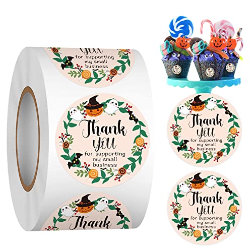 Thank You Halloween Label Stickers Roll, 1.5 Inch 500 Pcs Cute Halloween Fun Stickers For Small Business, Round Seal Ghost Stickers For Goodie Bags Gift Favors Box Cards Decorations #TOP15