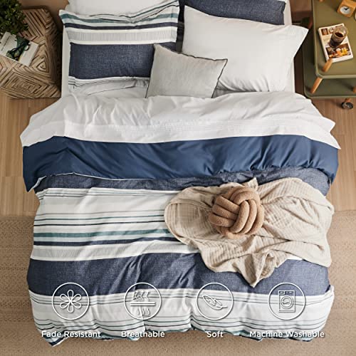 Image of Bedsure Duvet Cover King Size - Reversible Striped Duvet Cover Set with Zipper Closure, 3 Pieces Blue Bedding Set with 8 Corner Ties and 2 Pillow Shams 20 inchx36 inch