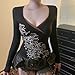 GOTHPICKUS Womens Y2K Grunge Vintage Floral Long Sleeve Shirts Graphic V-Neck Sexy Tops 2000s Emo Clothes Cute Teen Girls Top (Black2,Small)