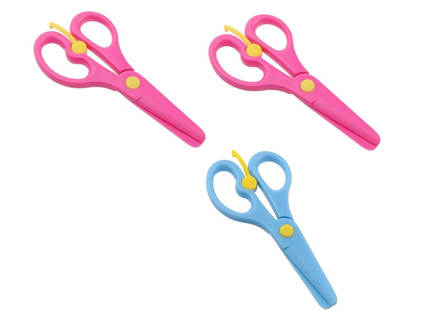 KRAFTMASTERS 3Pcs Plastic Preschool Training Scissors Children Safety Scissors Pre-School Training Scissors Safety Scissors Art Craft Scissors, Multicolor