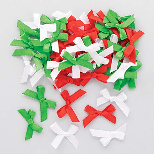 Baker Ross AX298 Christmas Self Adhesive Ribbon Bows - Pack of 72, Christmas Bows, Great Ribbons for Crafting for Kids Arts and Crafts