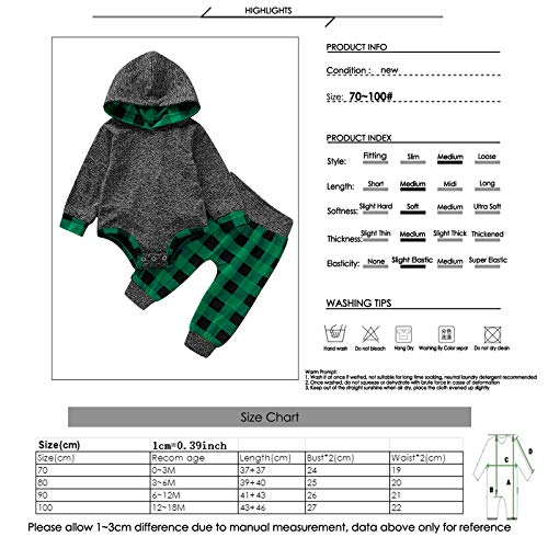 Borlai Baby Kerst Hoddie Plaid Outfits Hodded Romper Broek Kleding Set 0-18 maanden - Afbeelding 8