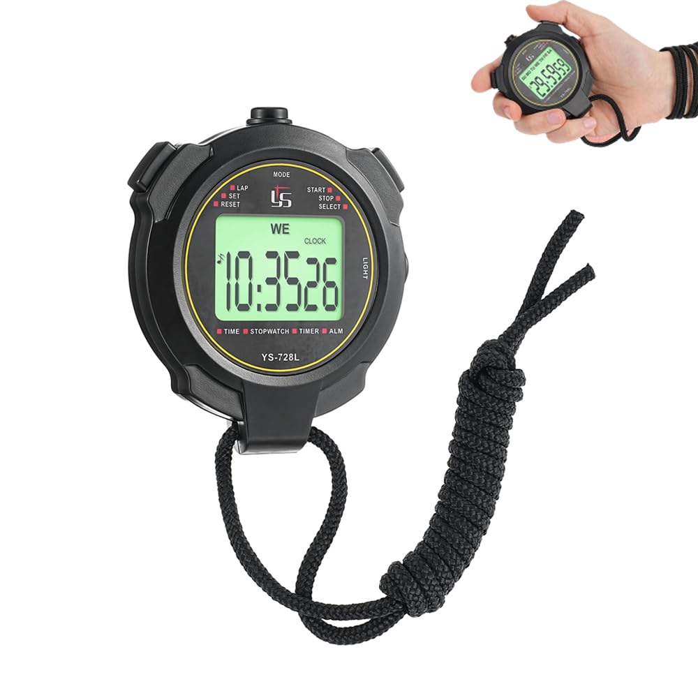 Azonee Electronic Digital Sport Stopwatch Timer - Luminous Large Display With Date, Time and Alarm Function - Shockproof Waterproof Switchable With Lanyard for Coach Referee