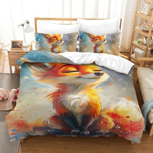 Parure de lit 140x200 housse de couette moderne fox 3D lit simple