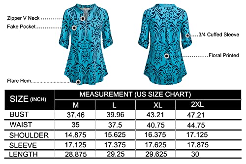 image for BEPEI Chiffon Tops for Women,Summer 3/4 Length Sleeve Zipper Low V Nec