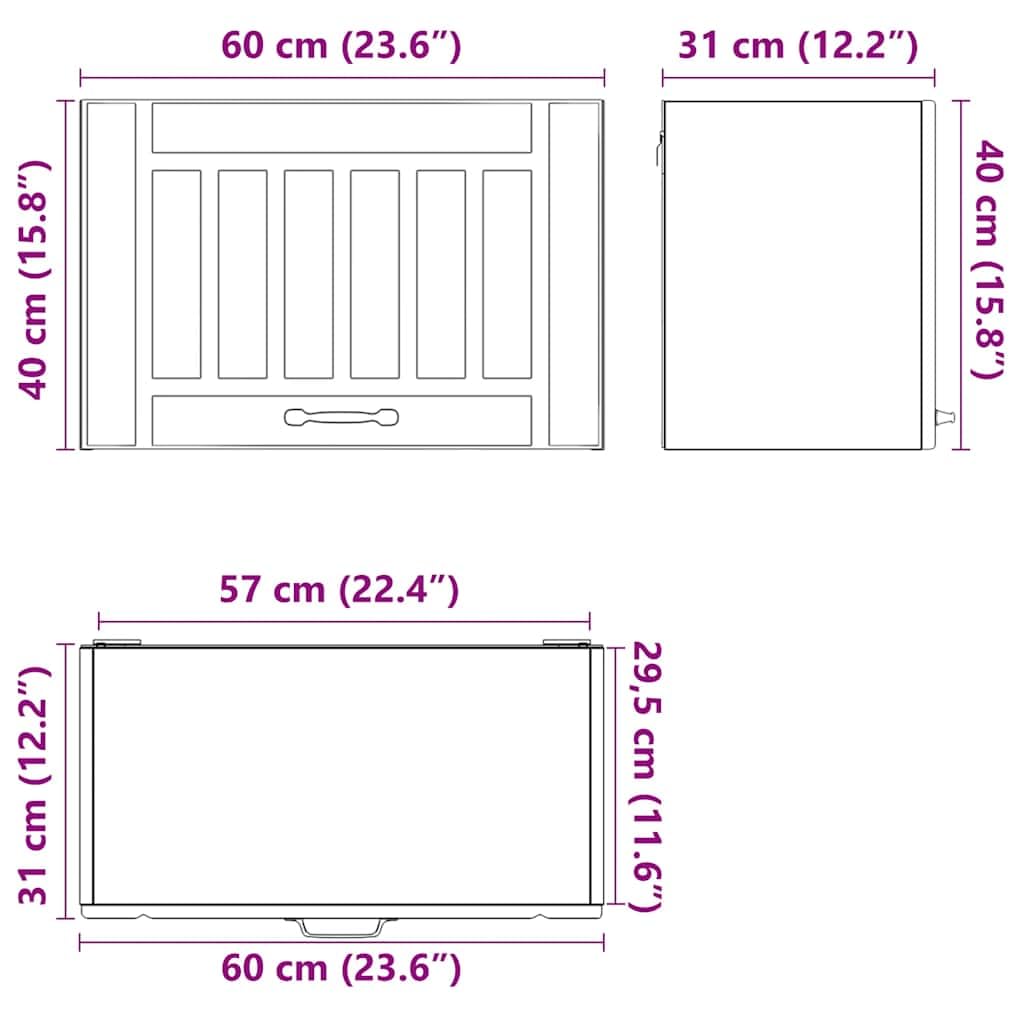 Küchen-Hängeschrank Lucca Grau Sonoma Holzwerkstoff 60 x 31 x 40 cm mit Glastüren, Stauraum für Küche und Esszimmer, Hängeregal für Geschirr, Vorratsschrank und Organizer