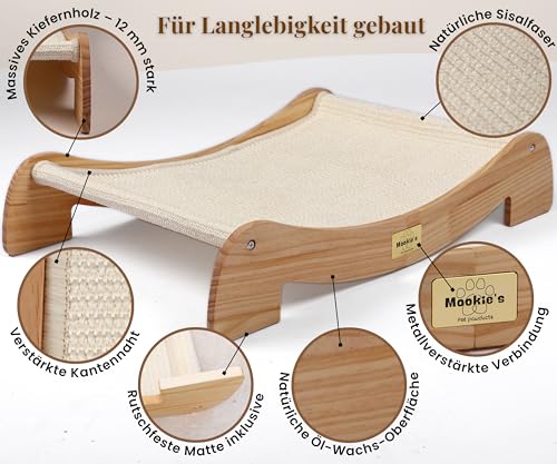 Mookie’s Kratzbrett für Katzen XL 67x42 cm – 2-in-1 Katzenliege & Kratzsofa aus Massivholz – Natursisal Kratzfläche – für Katzen jeder Größe