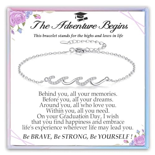 Image of Gifts for Women Christmas Birthday, Silver Wave Bracelets for Woman Mom Wife Grandma Daughter Granddaughter Friend Sister, The Waves of Life We've Through Together Mothers Day Graduation Gift