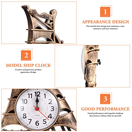Vorcool Retro Sailboat Alarm Clock Nautical Ship Boat Figurine Time Clock Lucky Fengshui Table Desk Clock Bedside Desktop Decoration Without Battery For Men Women Gift Golden #TOP7