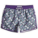 MaaMgic Herren Badeshorts Vintage Retro Boardshorts 4 Way Stretch Schnelltrocknend mit Mesh-Futter und Verstellbarem Tunnelzug MEHRWEG Karo Lila L