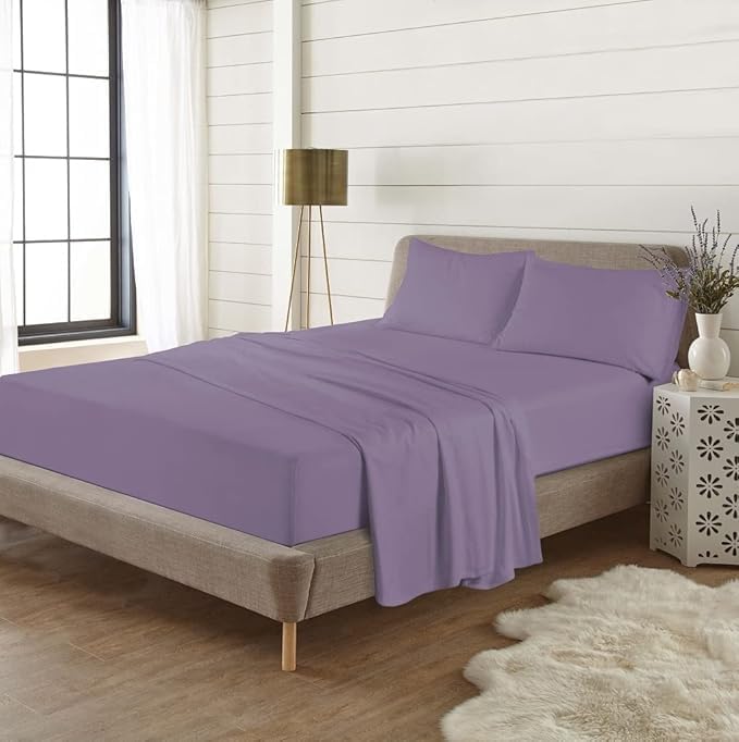 Bella Nights Flannelette Flat Sheet – 100% Brushed Cotton Ultra-Soft & Warm Plain Thermal Bed Sheet – Breathable & Cozy for All-Season Comfort (Lilac, King)