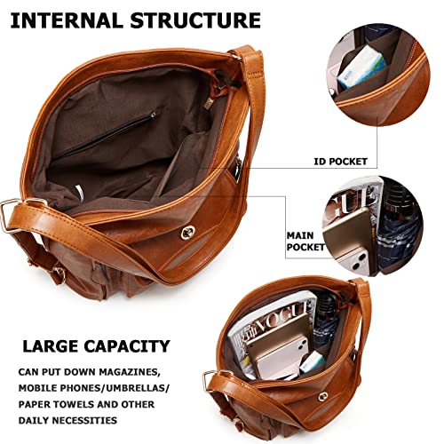 Image of myfriday Vintage Leather Fashion Backpack Purse for Women Large Capacity Convertible Backpack Travel Daily Daypack (Brown)
