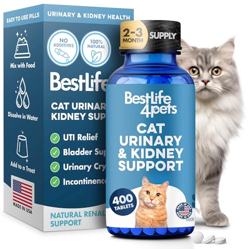 Cat UTI Remedy & Kidney Support for Cats, Natural Urinary Tract Infection and Cat Bladder Crystals Treatment Helps Flush Out Kidney Stones, Clears Infection, & Improves Kidneys Health, 400 Tiny Pills