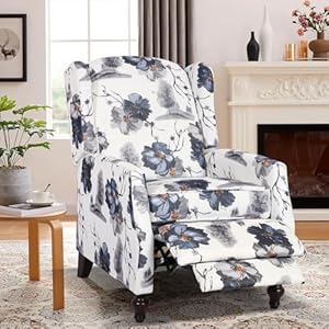 Upholstered Wingback ChairPush Back Recliner with Padded Seat Wingback Recliner Chair Mid Century Modern Manual Recliner Chair for Living Room Bedroom1 Blue Floral