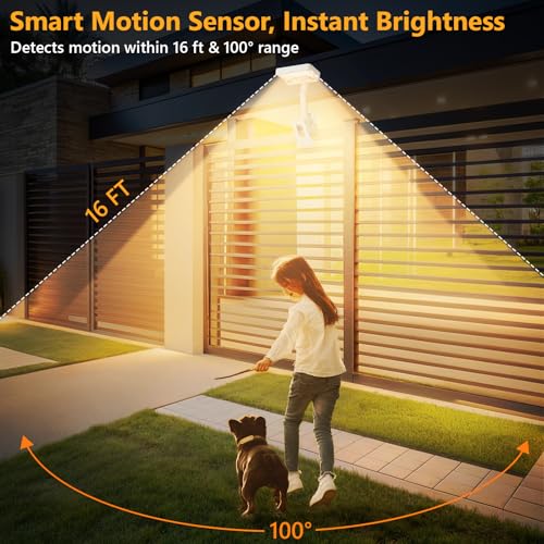Image of Clip On Solar Lights Outdoor with Motion Sensor, 360Rotatable & Vertically Adjustable Solar Fence Lights with 92 LEDs (600 LM, 3000 K),IP65 Waterproof Security Light for Deck, Gutter（White, 1 Pack）